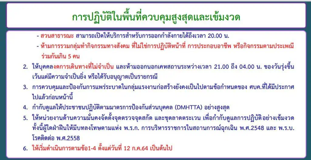 ศบค.ประกาศ “ล็อกดาวน์” พื้นที่ควบคุมสูงสุดและเข้มงวด 10 จว.ห้ามเดินทางข้ามจังหวัดมีผลพรุ่งนี้(10 ก.ค.) ห้ามออกจากบ้าน 21.00-04.00 น.เริ่ม 12 ก.ค.นี้ 6 จว.ร้านสะดวกซื้อ-ตลาดโต้รุ่ง ปิด 20.00-04.00 น.ห้างสรรพสินค้าปิด 20.00 น. ขนส่งสาธารณะปิด 21.30-04.00  น. สปา-สถานเสริมความงามปิด