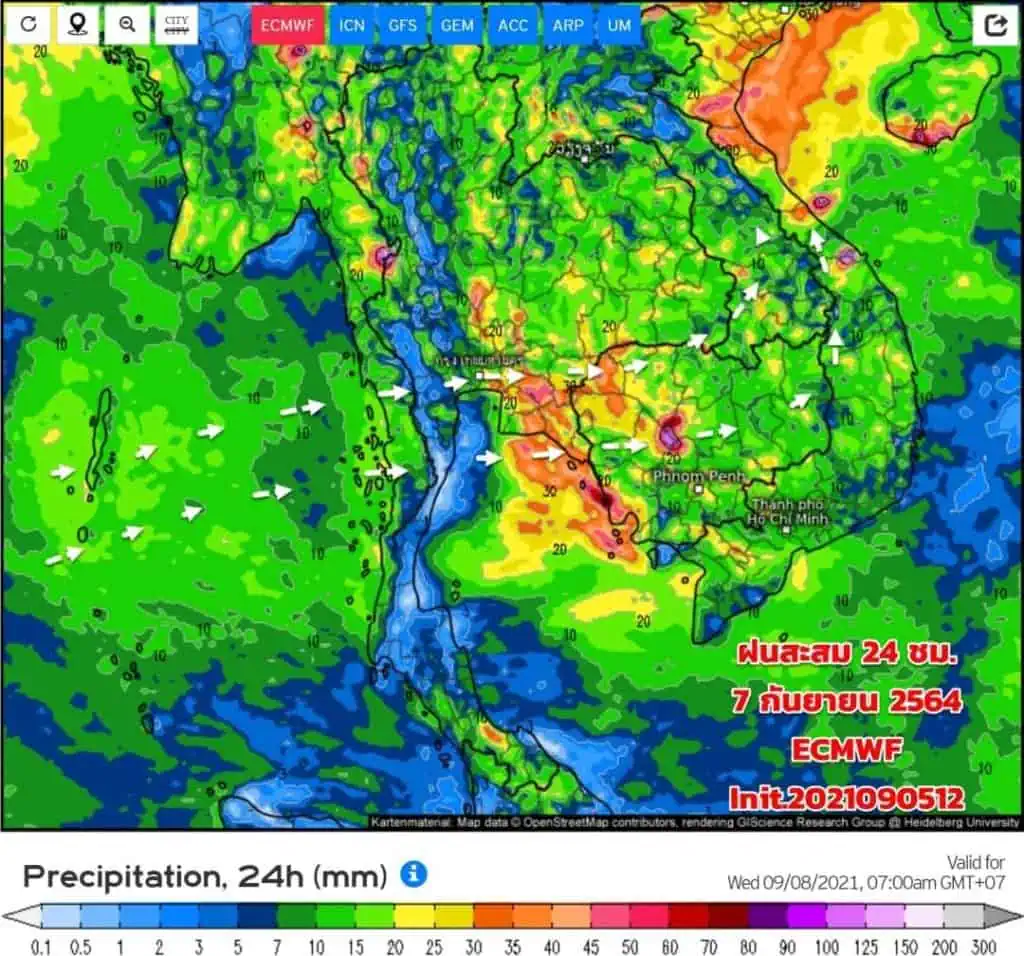 กรมอุตุนิยมวิทยาพยากรณ์อากาศ 24 ชั่วโมงข้างหน้า หลายพื้นที่มีฝนตกหนักถึงหนักมาก