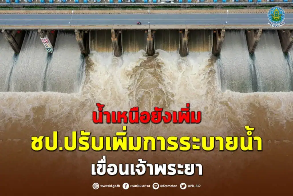 กรมชลประทานปรับเพิ่มการระบายน้ำเขื่อนเจ้าพระยา เร่งระบายออกสู่ทะเล ผู้ว่าฯกทม.ระบุระดับน้ำในแม่น้ำเจ้าพระยาอยู่ในเกณฑ์ปกติ กทม. เฝ้าระวังต่อเนื่อง