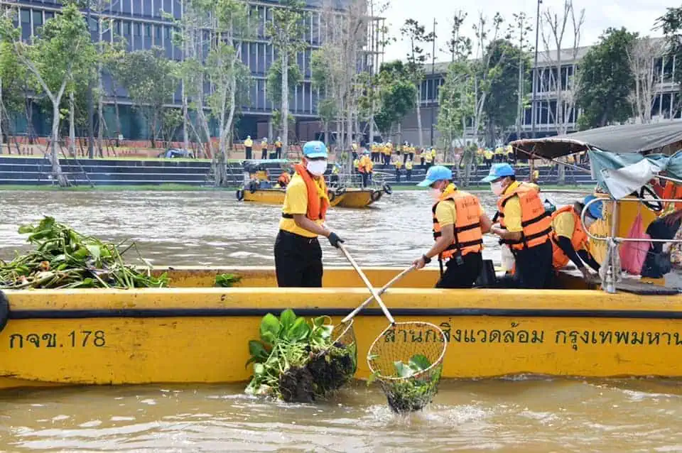 สมาชิกวุฒิสภาทำกิจกรรมจิตอาสาริมแม่น้ำเจ้าพระยาบริเวณรัฐสภาถวายเป็นพระราชกุศลรัชกาลที่9