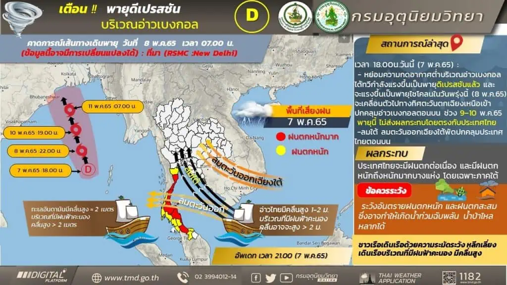 ประกาศกรมอุตุนิยมวิทยา"พายุดีเปรสชั่นบริเวณอ่าวเบงกอล"ฉบับที่ 4 ลงวันที่ 07 พฤษภาคม 2565