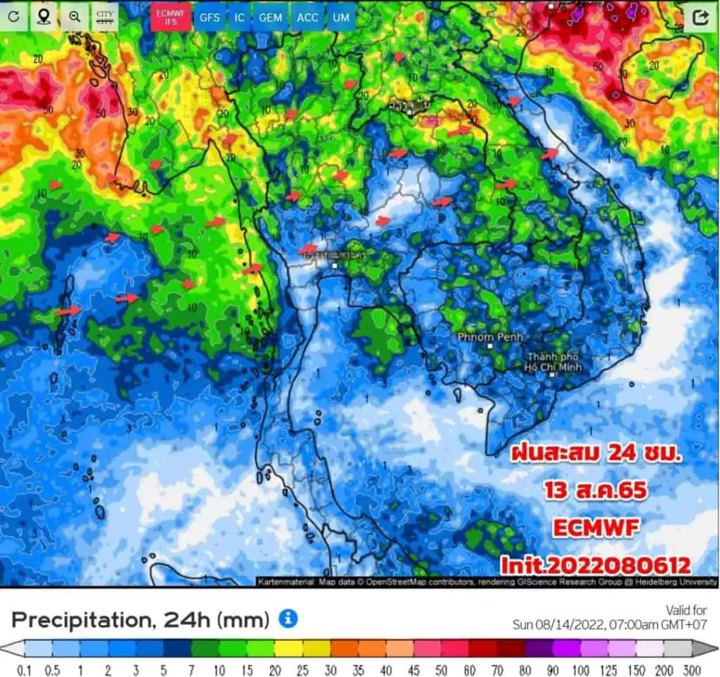 กรมอุตุนิยมวิทยาเตือนฝนตกหนักถึงหนักมากบริเวณประเทศไทย และคลื่นลมแรงบริเวณทะเลอันดามัน ตั้งแต่วันที่ 7-9 สิงหาคม 2565