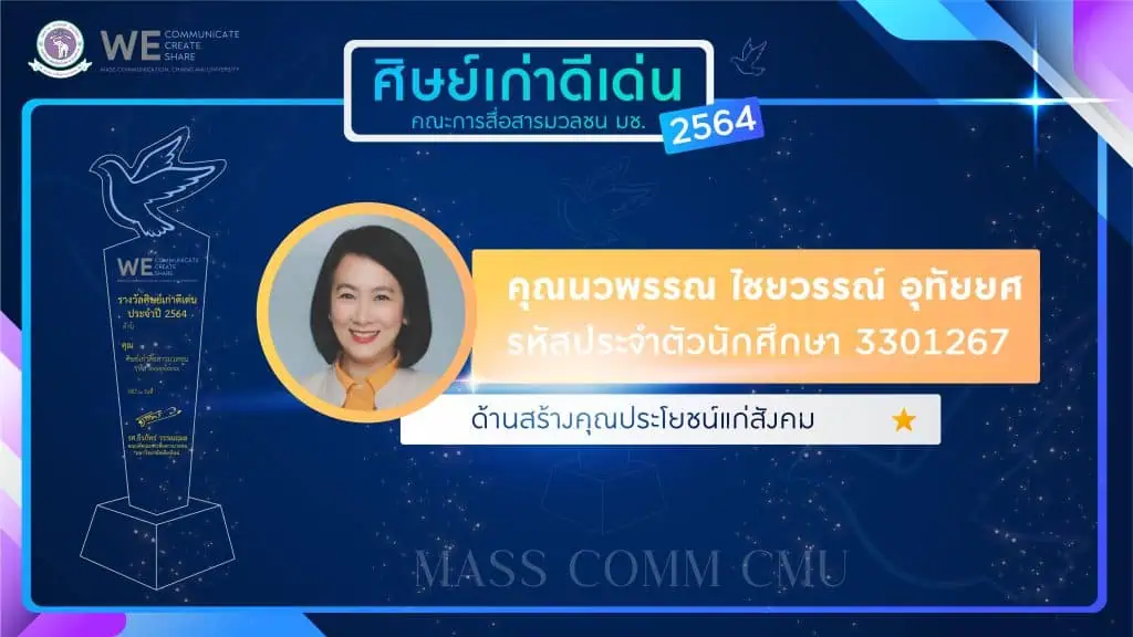 "นาฏยา" คว้ารางวัลศิษย์เก่าดีเด่น "แมสคอมมช." ปี 65 ด้านผู้มีคุณูปการต่อคณะ