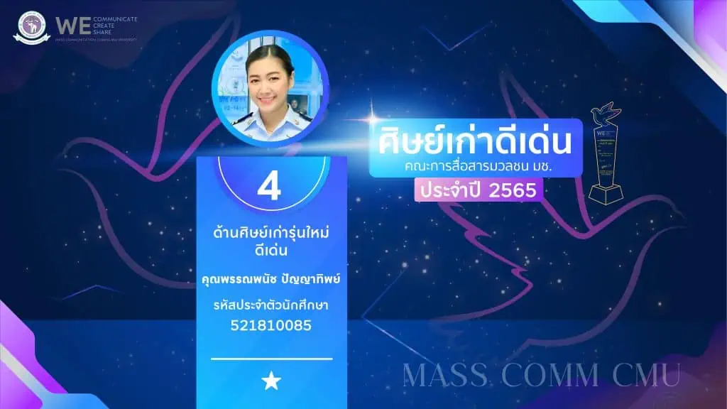 "นาฏยา" คว้ารางวัลศิษย์เก่าดีเด่น "แมสคอมมช." ปี 65 ด้านผู้มีคุณูปการต่อคณะ