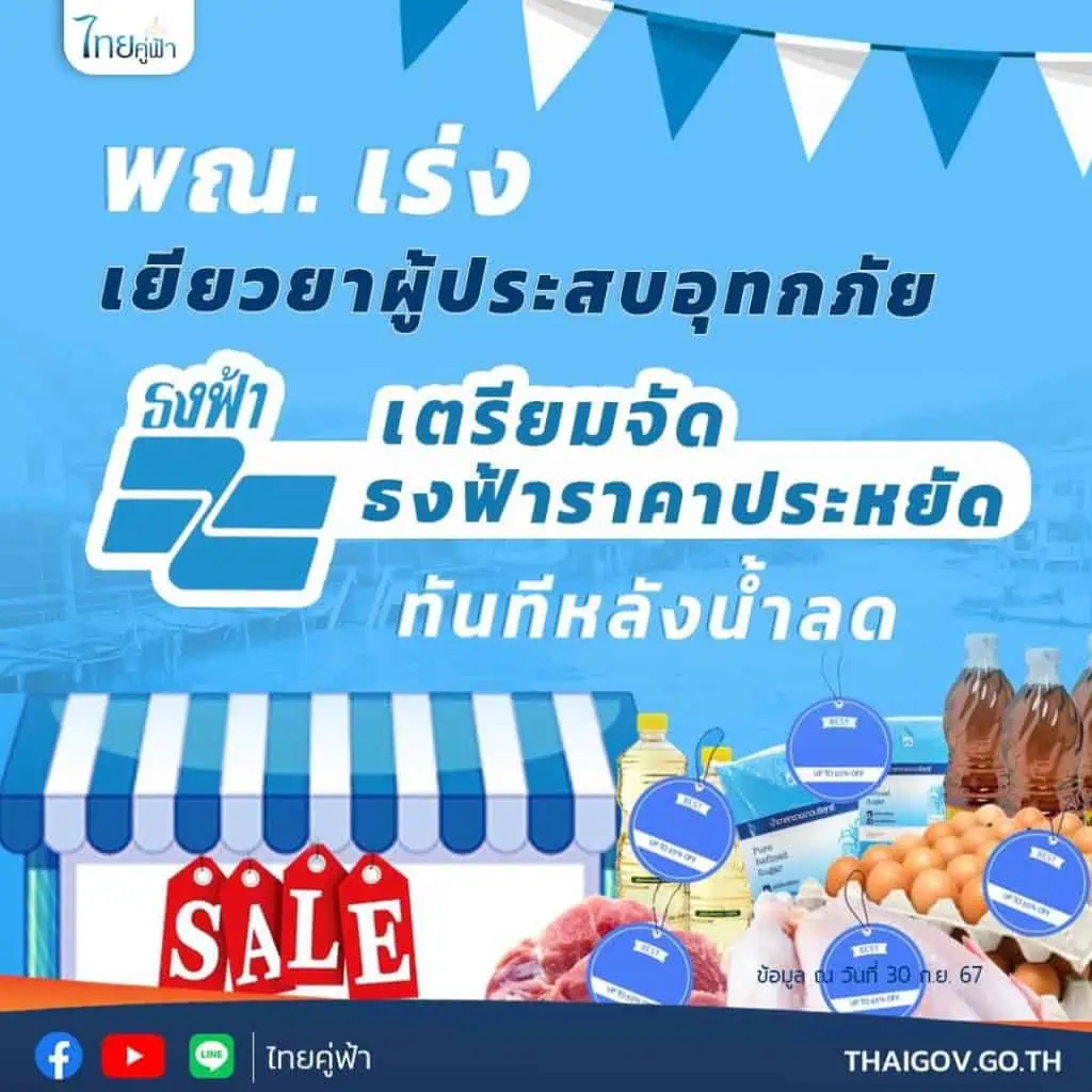 พณ. เร่งเยียวยาผู้ประสบอุทกภัย เตรียมจัดธงฟ้าราคาประหยัด ทันทีหลังน้ำลด