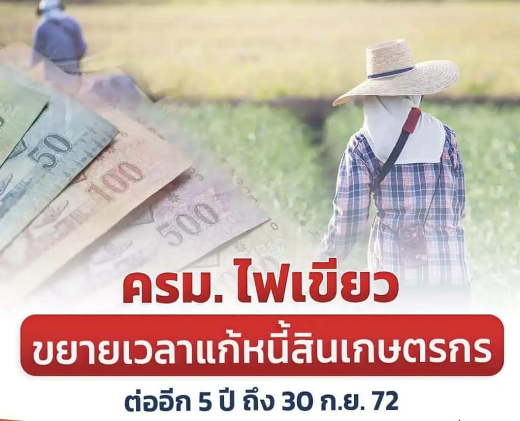 ครม. ไฟเขียว ขยายเวลาแก้หนี้สินเกษตรกร ต่ออีก 5 ปี ถึง 30 ก.ย. 72