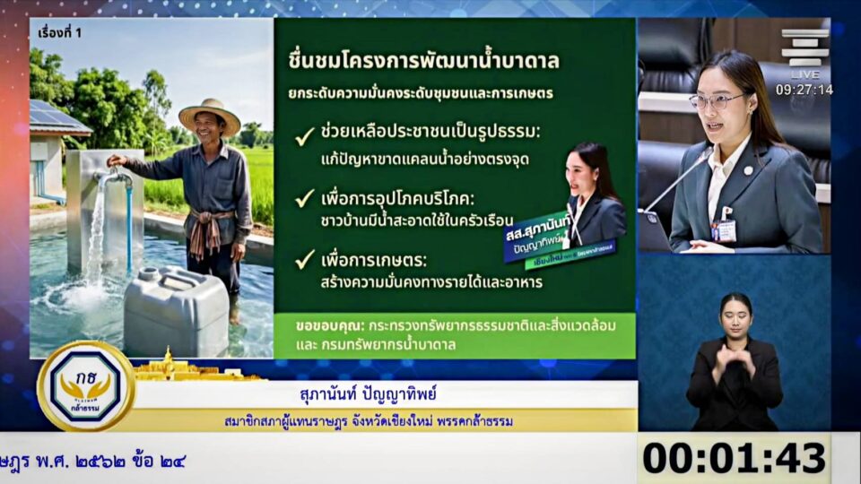 "สุภานันท์" ห่วงประปาขุ่น-ปนเคมี จี้กระทรวงทรัพย์ฯ อัดงบด่วน! ชูโมเดล "เวียงพร้าว" เจาะบาดาลดึงน้ำสะอาดคืนคุณภาพชีวิตชาวเชียงใหม่ "สุภานันท์" ห่วงประปาขุ่น-ปนเคมี จี้กระทรวงทรัพย์ฯ อัดงบด่วน! ชูโมเดล "เวียงพร้าว" เจาะบาดาลดึงน้ำสะอาดคืนคุณภาพชีวิตชาวเชียงใหม่
